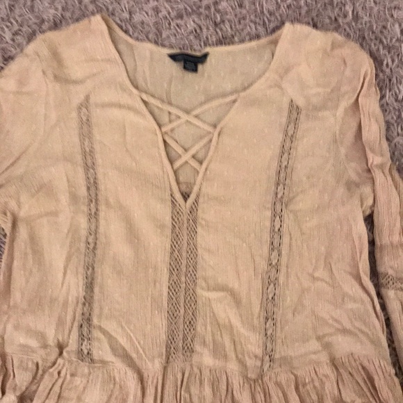 Nude Long Sleeve Flowy Blouse - Picture 2 of 3